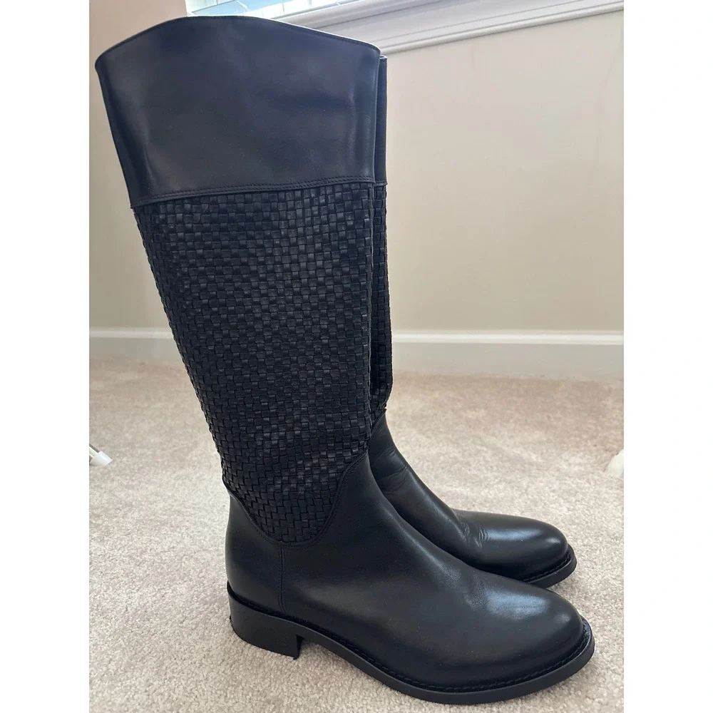 Sesto Meucci Zalia Black Quilted Woven Calf Height Leather Boots Size 8.5